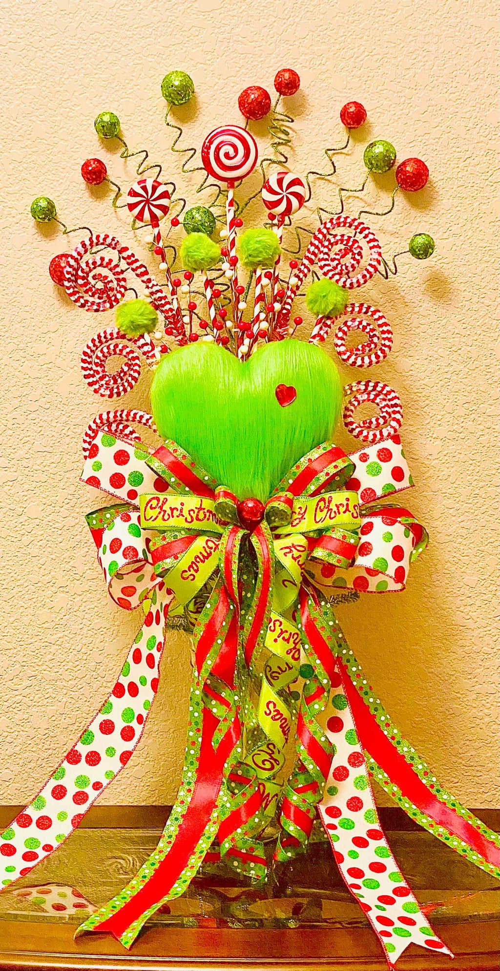 Green Monster Heart Whimsical Tree Topper Christmas Tree Decoration