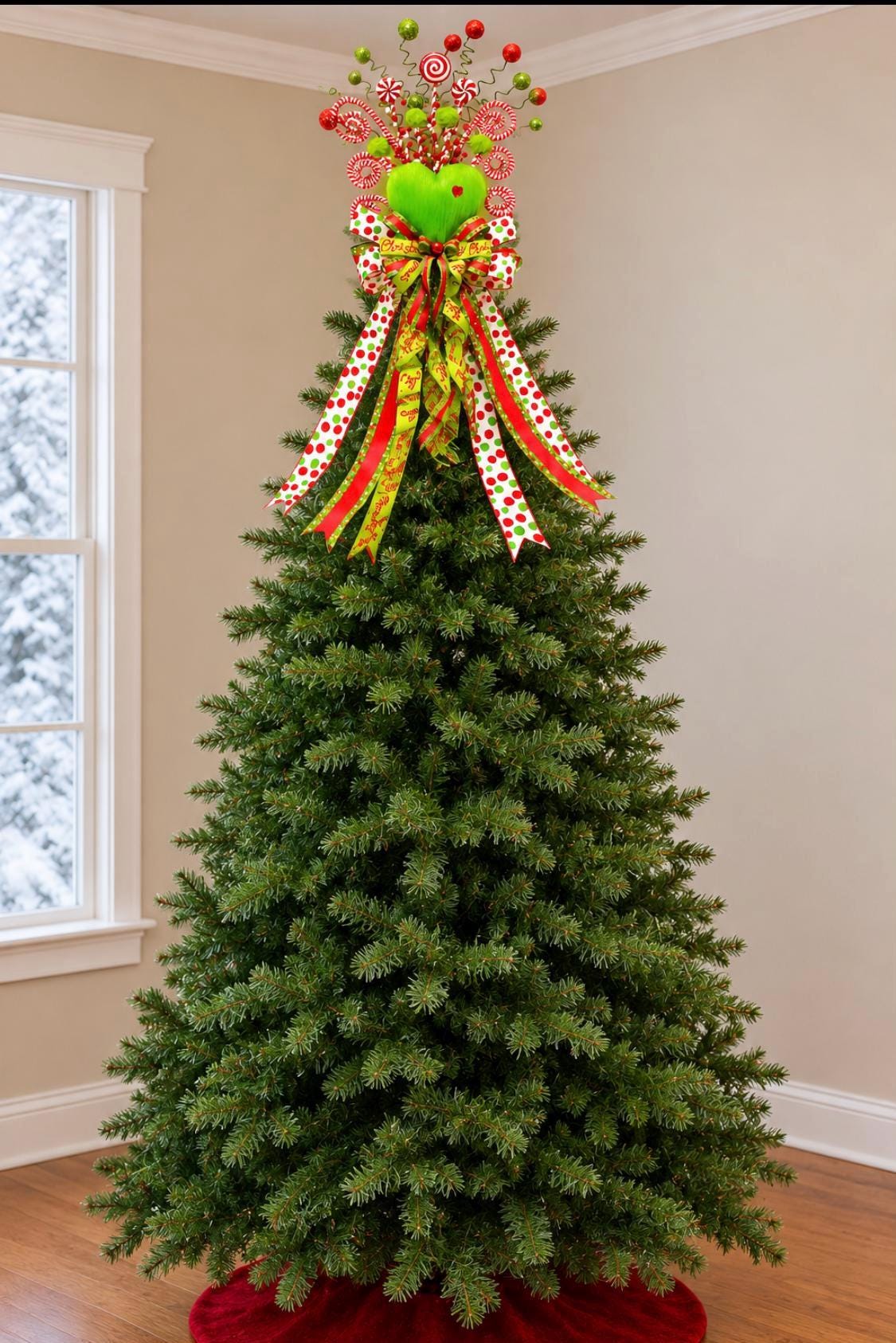 Green Monster Heart Whimsical Tree Topper Christmas Tree Decoration