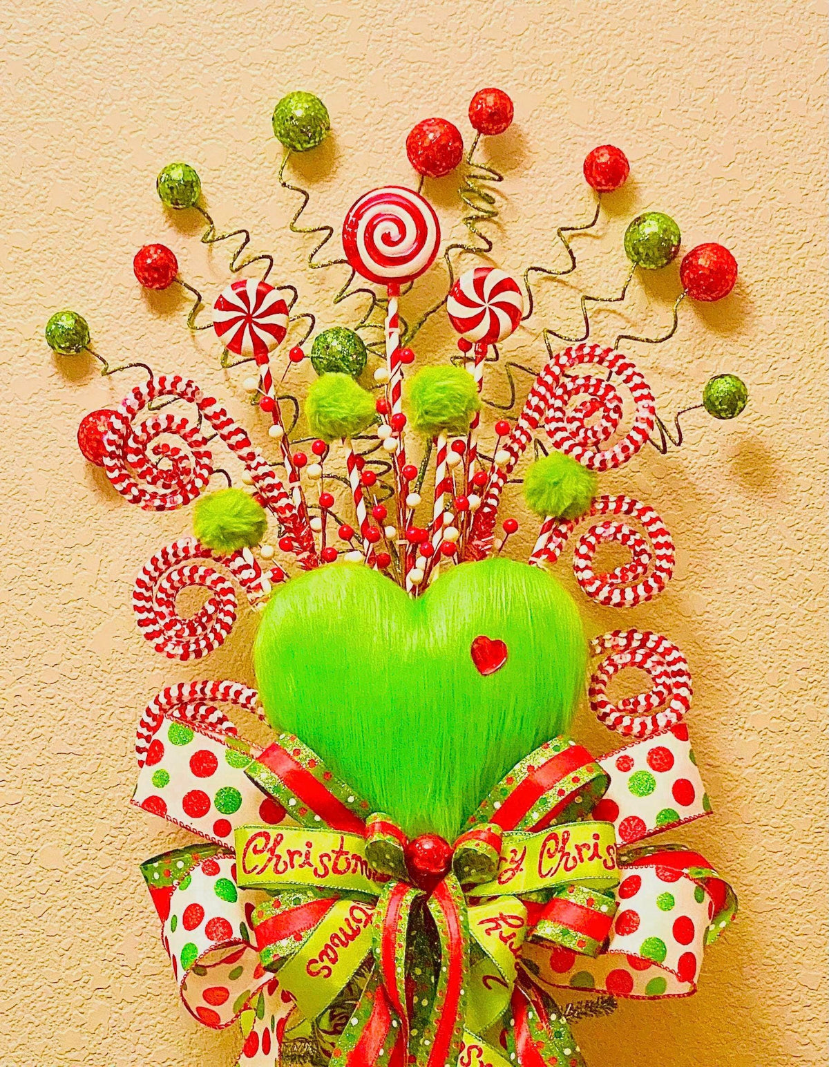 Green Monster Heart Whimsical Tree Topper Christmas Tree Decoration