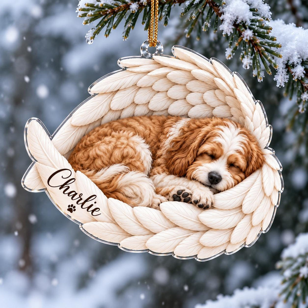 Personalized Pet Memorial Angel Wings Christmas Ornament, Custom Dog Cat Photo Acrylic Xmas Decor, Remembrance Keepsake Gift, Christmas Gift