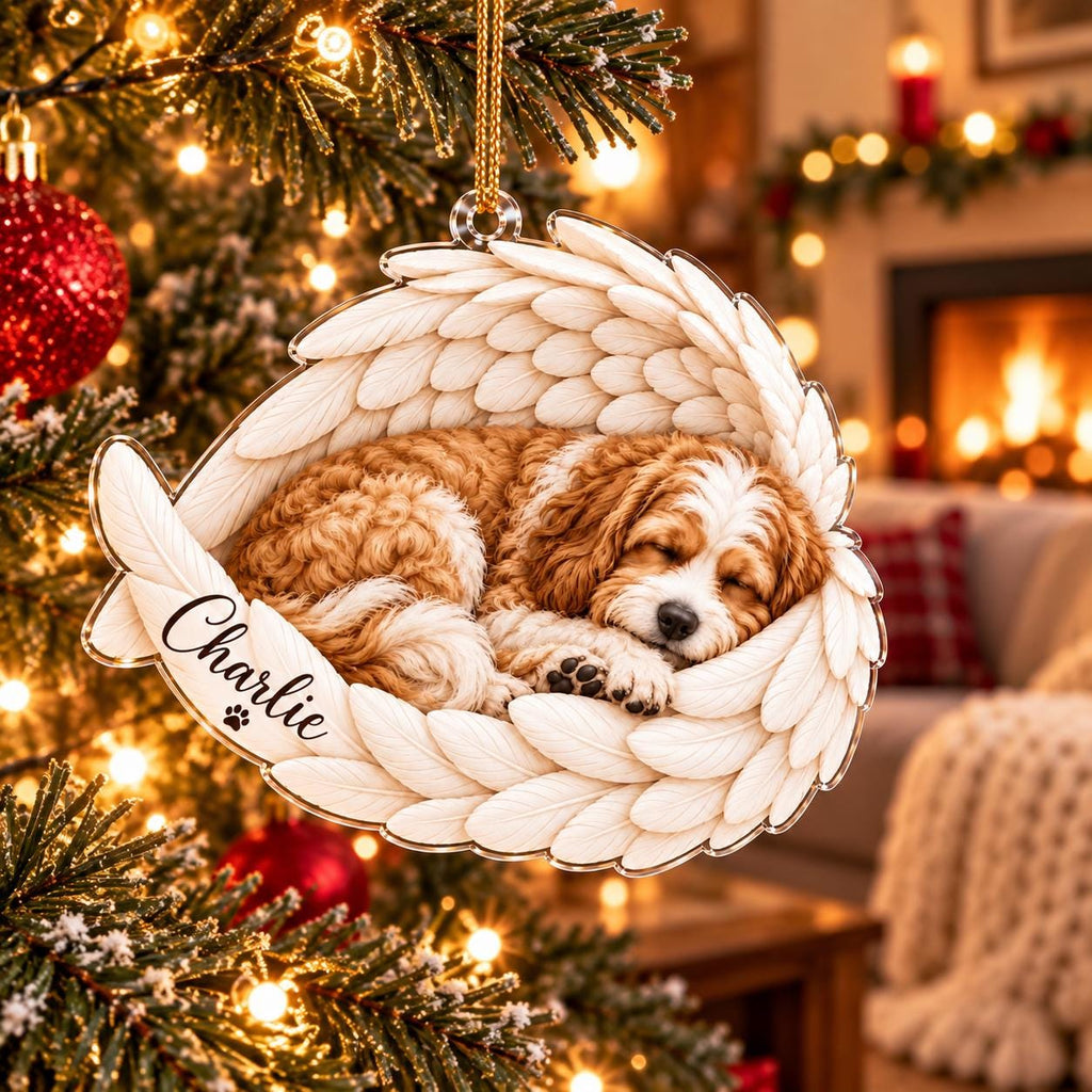 Personalized Pet Memorial Angel Wings Christmas Ornament, Custom Dog Cat Photo Acrylic Xmas Decor, Remembrance Keepsake Gift, Christmas Gift