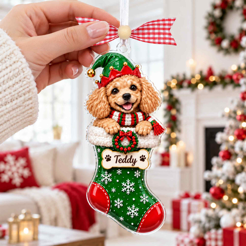 Personalized Pet Photo Stocking Christmas Ornament,Dog Cat Ornament,Christmas Tree Decor,Keepsake Pet Lover,Dog Cat Ornament,Holiday Decor