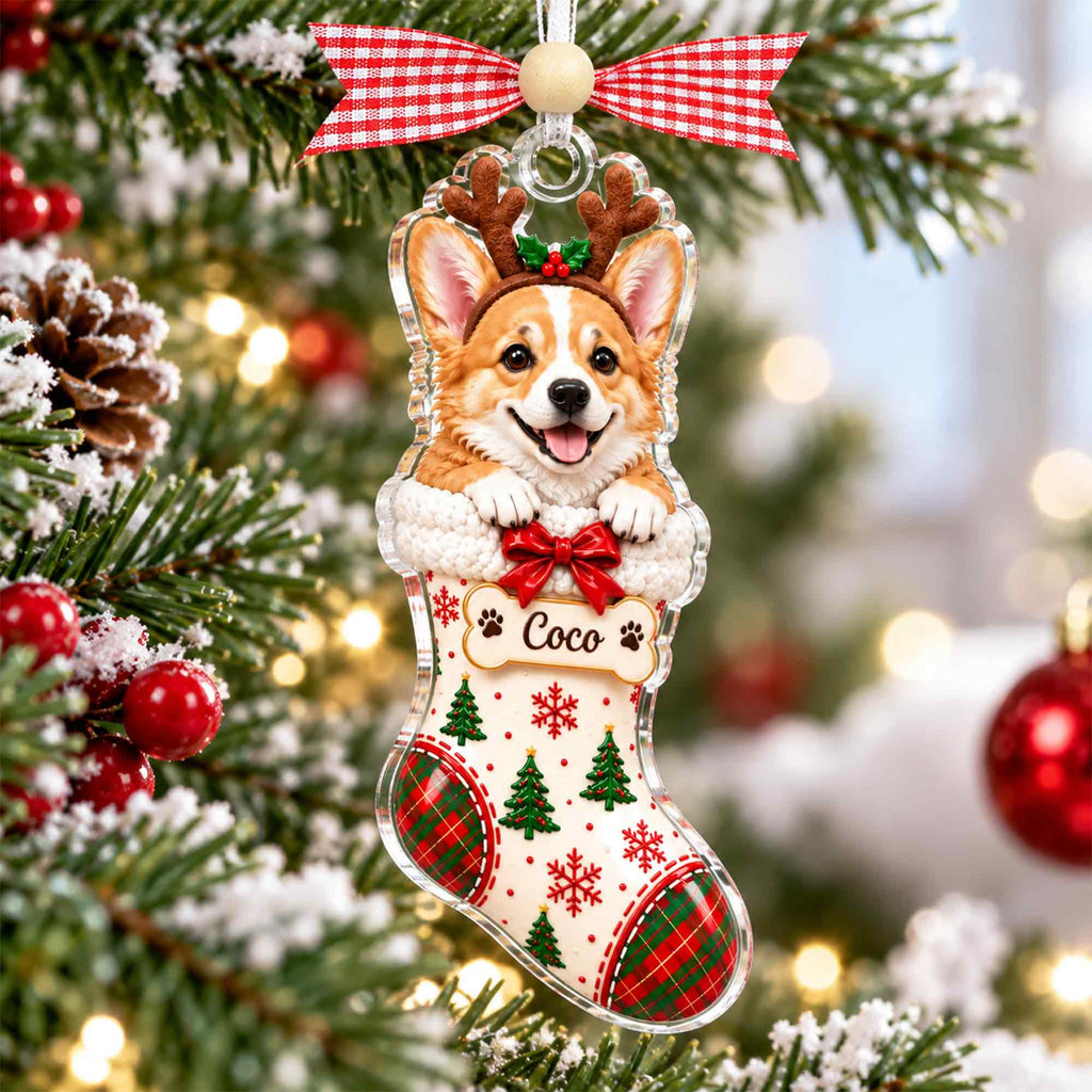 Personalized Pet Photo Stocking Christmas Ornament,Dog Cat Ornament,Christmas Tree Decor,Keepsake Pet Lover,Dog Cat Ornament,Holiday Decor