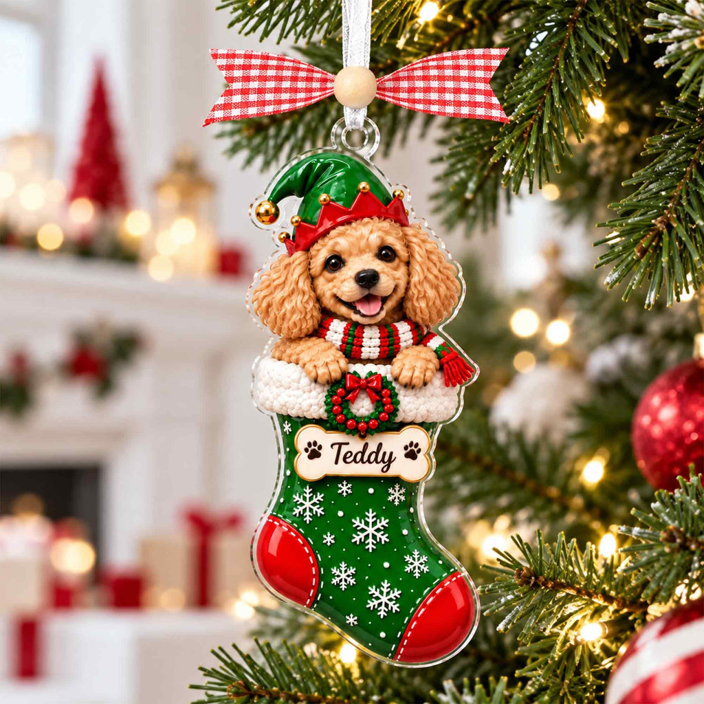 Personalized Pet Photo Stocking Christmas Ornament,Dog Cat Ornament,Christmas Tree Decor,Keepsake Pet Lover,Dog Cat Ornament,Holiday Decor