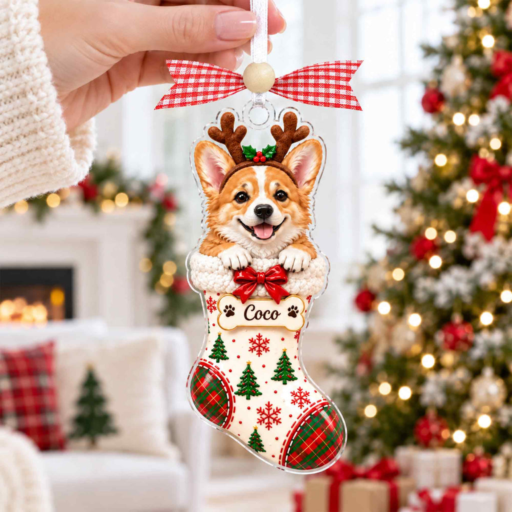 Personalized Pet Photo Stocking Christmas Ornament,Dog Cat Ornament,Christmas Tree Decor,Keepsake Pet Lover,Dog Cat Ornament,Holiday Decor