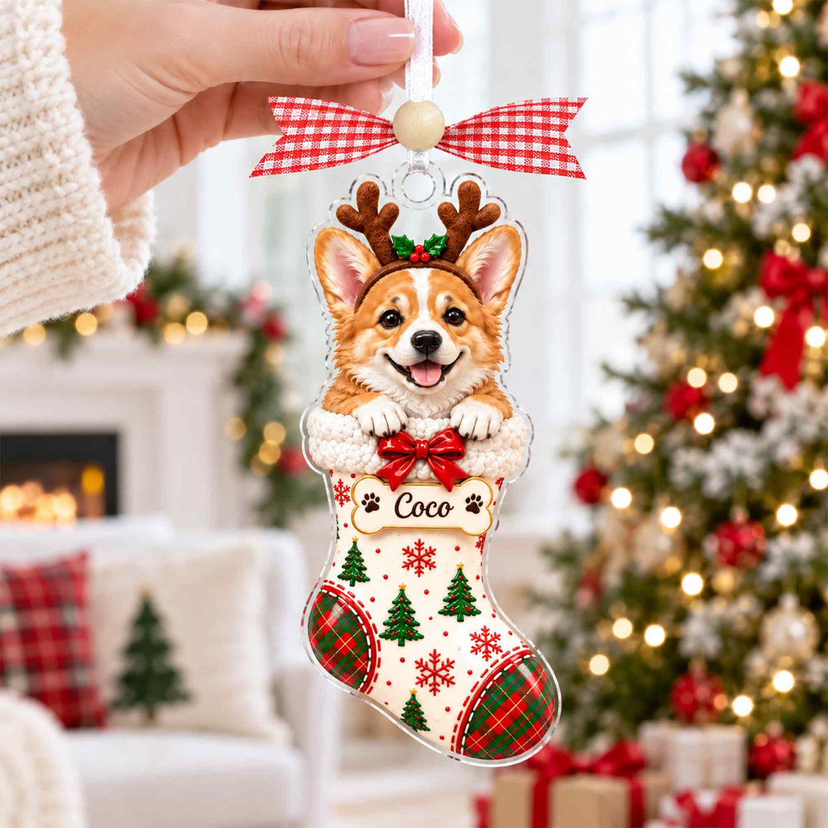 Personalized Pet Photo Stocking Christmas Ornament,Dog Cat Ornament,Christmas Tree Decor,Keepsake Pet Lover,Dog Cat Ornament,Holiday Decor