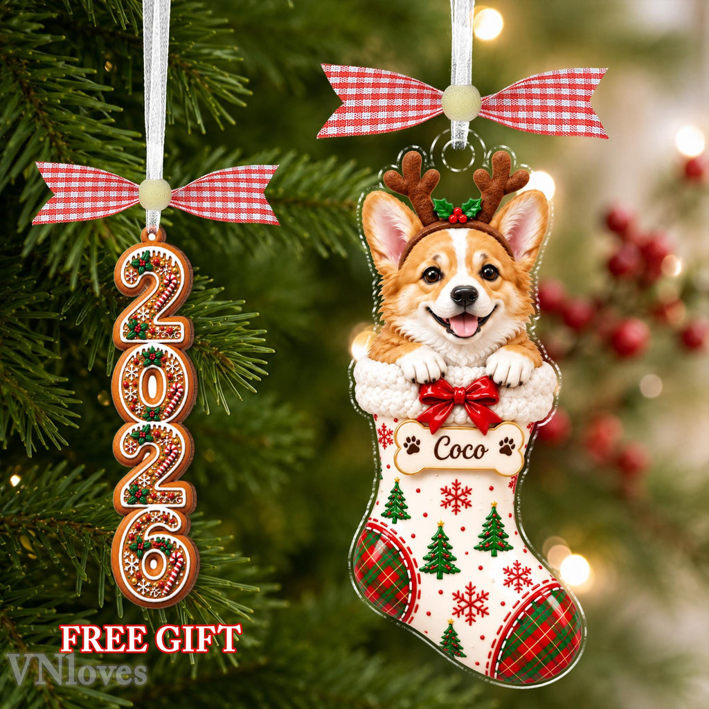 Personalized Pet Photo Stocking Christmas Ornament,Dog Cat Ornament,Christmas Tree Decor,Keepsake Pet Lover,Dog Cat Ornament,Holiday Decor