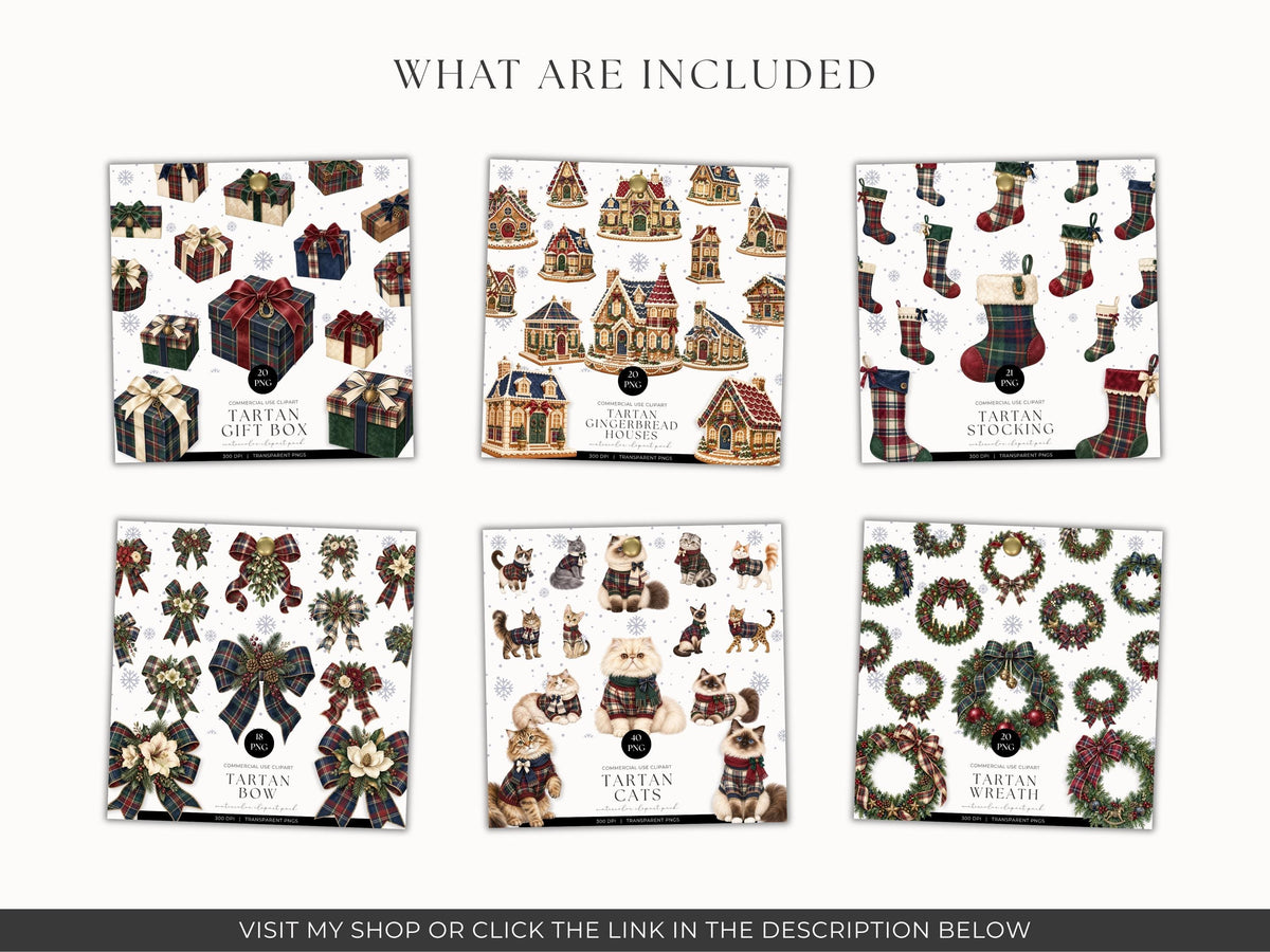 Christmas Tartan Plaid Vintage Christmas Designs PNG Old Money Aesthetic Christmas Elegance Christmas PNG Set Whimsy Clipart Cozy Winter PNG