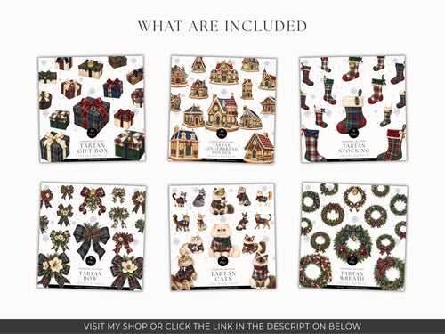 Christmas Tartan Plaid Vintage Christmas Designs PNG Old Money Aesthetic Christmas Elegance Christmas PNG Set Whimsy Clipart Cozy Winter PNG