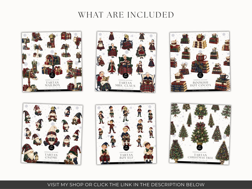 Christmas Tartan Plaid Vintage Christmas Designs PNG Old Money Aesthetic Christmas Elegance Christmas PNG Set Whimsy Clipart Cozy Winter PNG