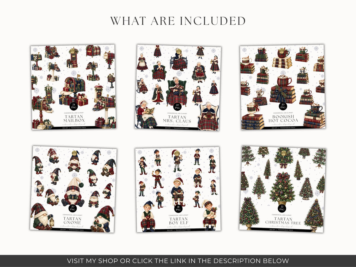 Christmas Tartan Plaid Vintage Christmas Designs PNG Old Money Aesthetic Christmas Elegance Christmas PNG Set Whimsy Clipart Cozy Winter PNG