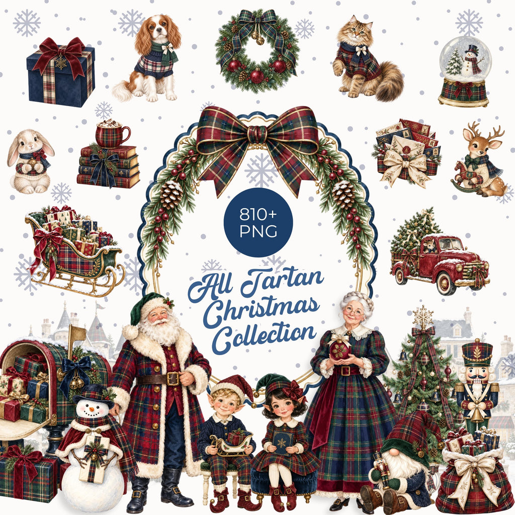Christmas Tartan Plaid Vintage Christmas Designs PNG Old Money Aesthetic Christmas Elegance Christmas PNG Set Whimsy Clipart Cozy Winter PNG