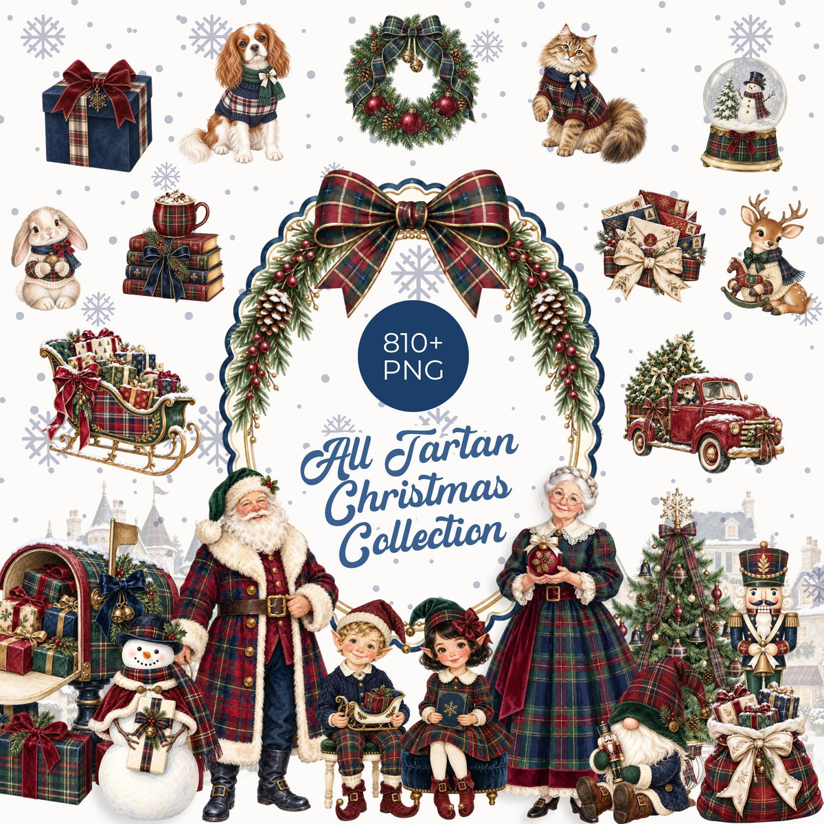 Christmas Tartan Plaid Vintage Christmas Designs PNG Old Money Aesthetic Christmas Elegance Christmas PNG Set Whimsy Clipart Cozy Winter PNG