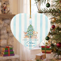 Personalized Baby First Christmas Ornament, Custom Name Year Heart Ceramic Ornament, Blue Tree Deer Teddy Keepsake Gift