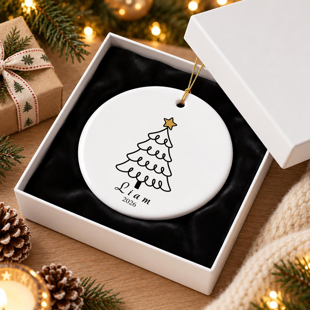Personalized Name Christmas Ornament, Custom Ceramic Tree Ornament 2026, Kids Family Holiday Keepsake, Christmas Gift for Son Daughter