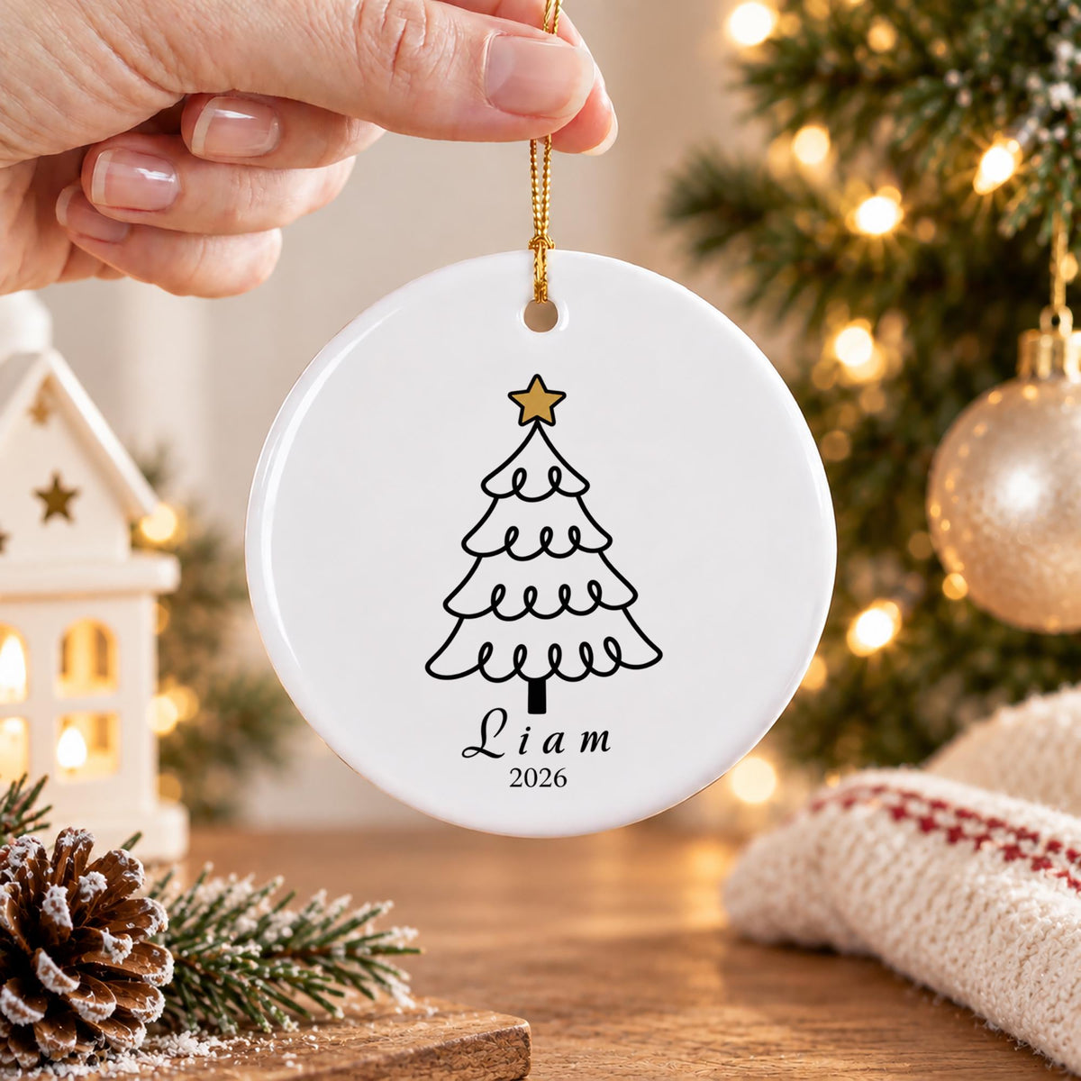 Personalized Name Christmas Ornament, Custom Ceramic Tree Ornament 2026, Kids Family Holiday Keepsake, Christmas Gift for Son Daughter