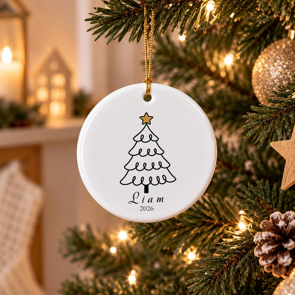 Personalized Name Christmas Ornament, Custom Ceramic Tree Ornament 2026, Kids Family Holiday Keepsake, Christmas Gift for Son Daughter