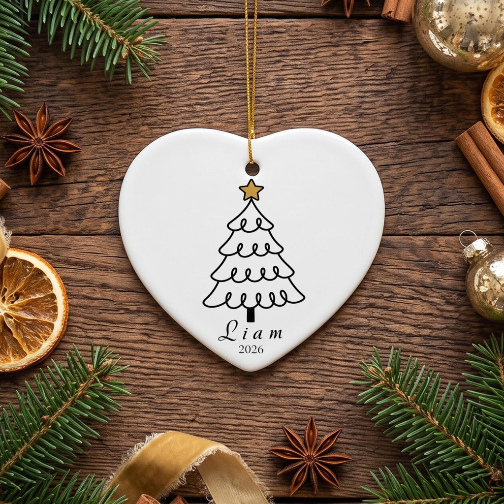 Personalized Name Christmas Ornament, Custom Ceramic Tree Ornament 2026, Kids Family Holiday Keepsake, Christmas Gift for Son Daughter