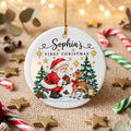 Personalized First Christmas Ornament, Santa and Reindeer Ornament, Custom Name Christmas Gift, Kids Holiday Keepsake, Xmas Tree Decor